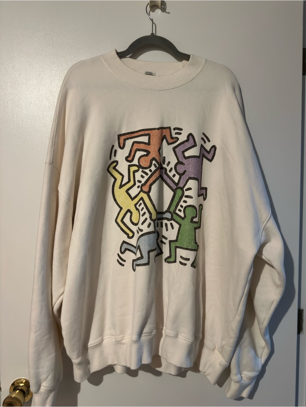Abercrombie & Fitch Cream Crewneck Sweater with Multicolor Dancing Figures